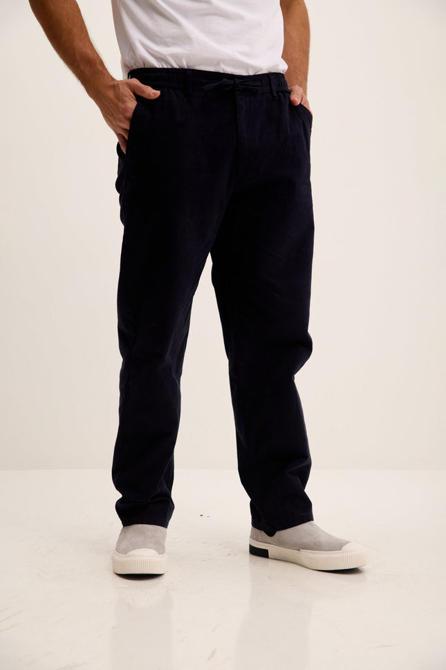 Men's Relaxed Drawstring Cotton Pants - Navy | Ron Tomson
