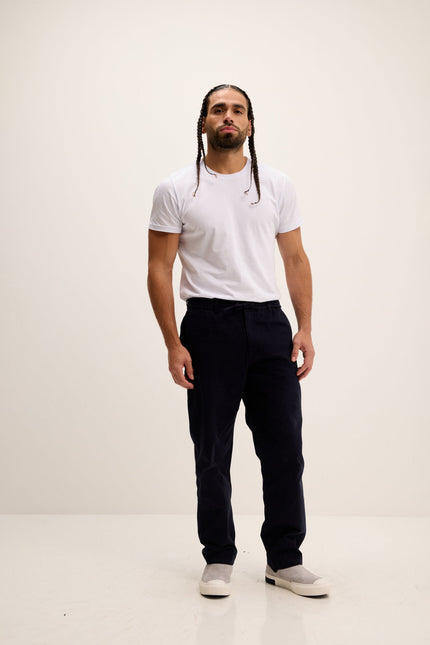 Men's Relaxed Drawstring Cotton Pants - Navy | Ron Tomson