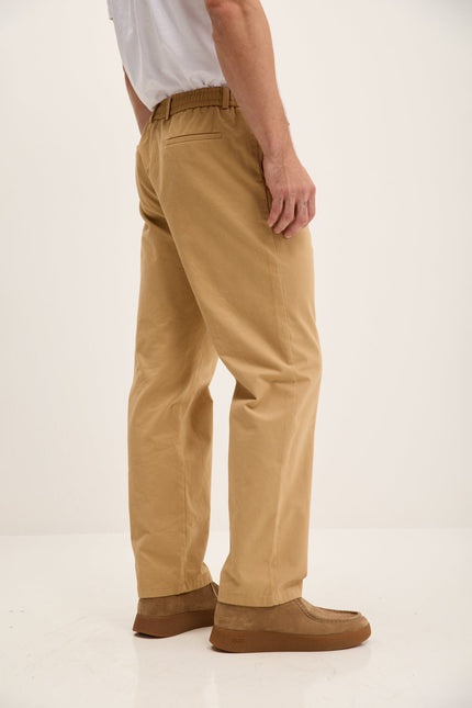 Men's Relaxed Cotton Drawstring Pants - Camel | Ron Tomson