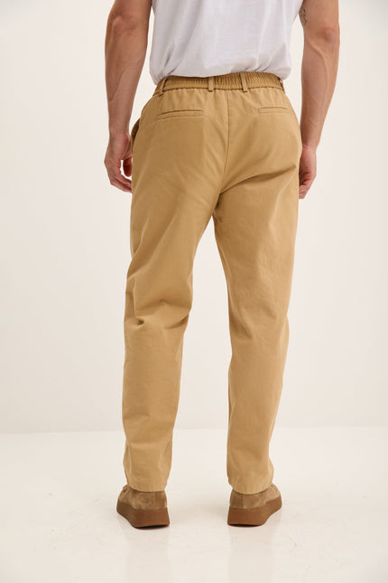 Men's Relaxed Cotton Drawstring Pants - Camel | Ron Tomson