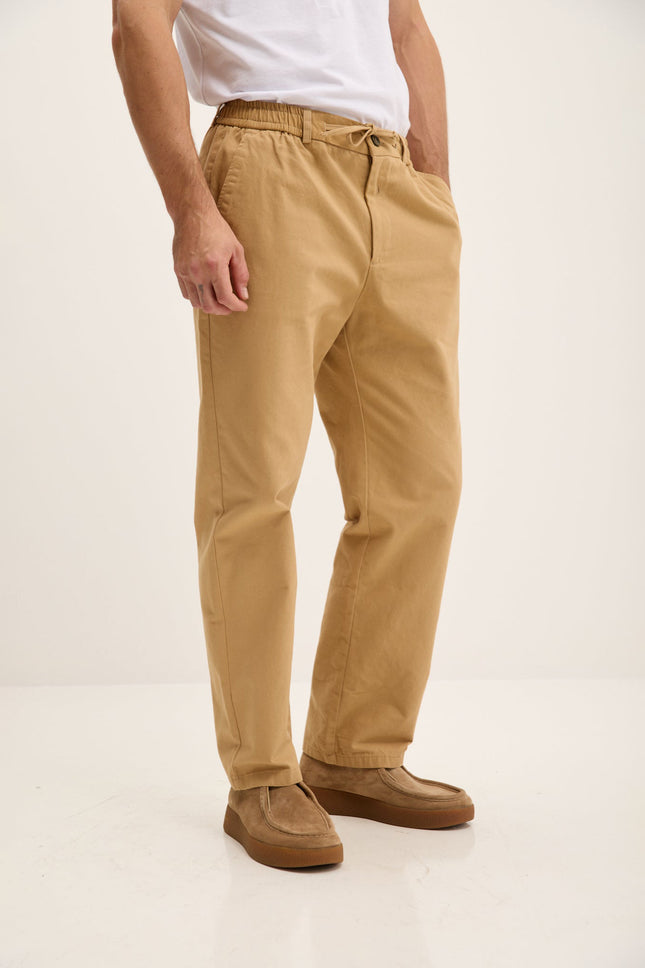 Men's Relaxed Cotton Drawstring Pants - Camel | Ron Tomson