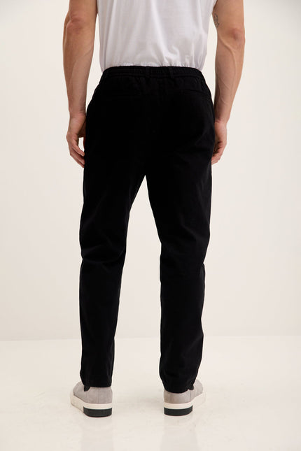 Men's Relaxed Drawstring Cotton Pants - Black | Ron Tomson