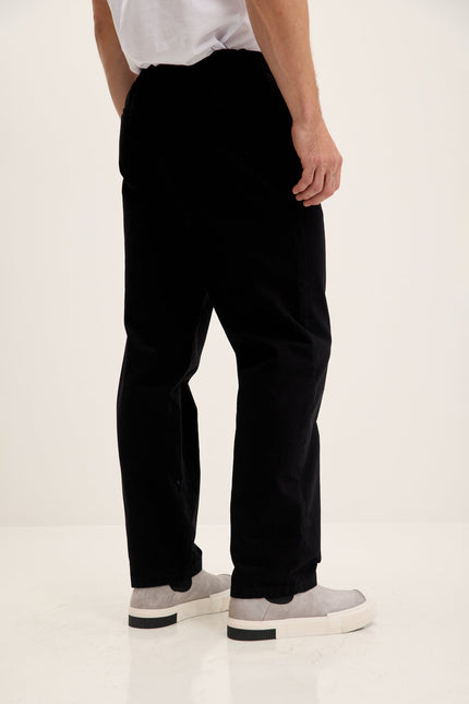 Men's Relaxed Drawstring Cotton Pants - Black | Ron Tomson