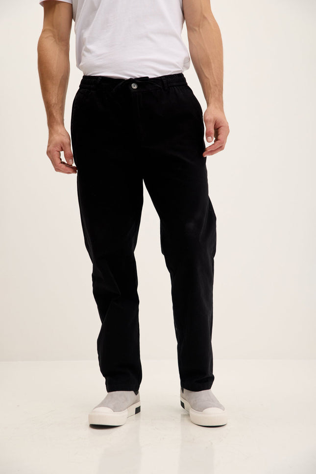 Men's Relaxed Drawstring Cotton Pants - Black | Ron Tomson