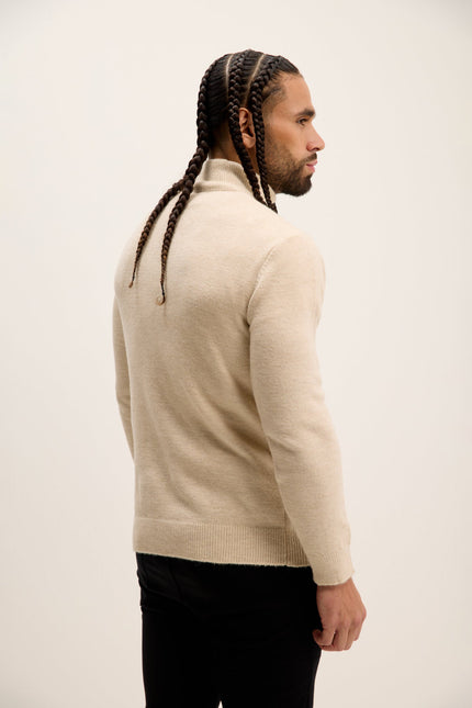 Men's Quarter-Zip Sweater - Stone | Ron Tomson