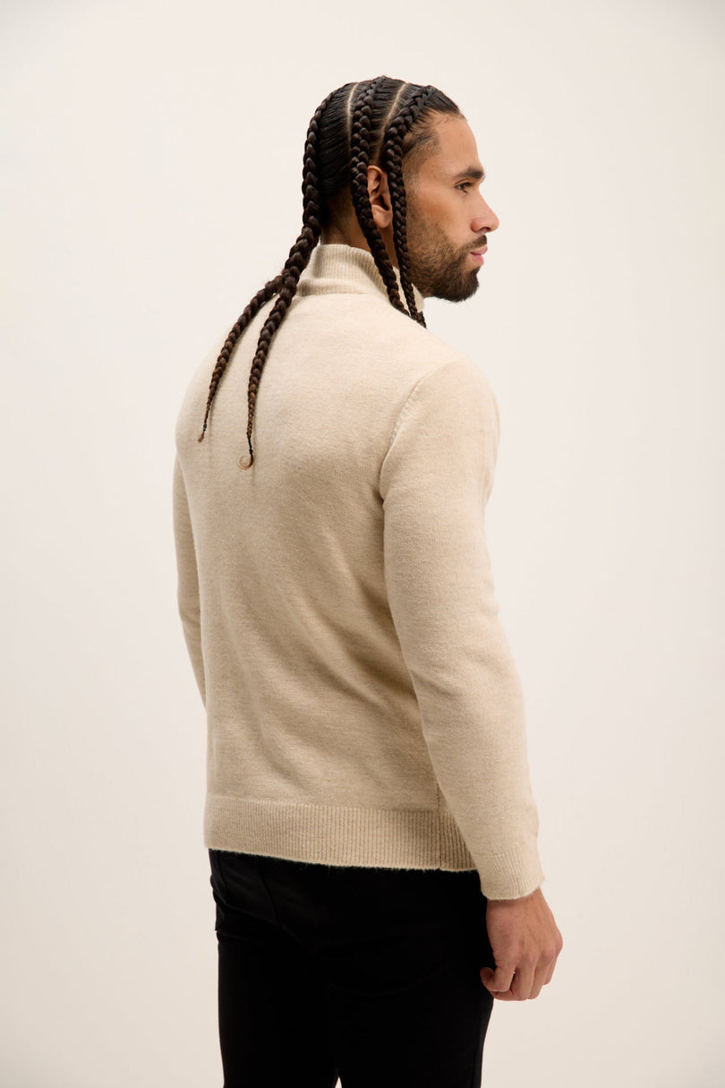 Men's Quarter-Zip Sweater - Stone | Ron Tomson
