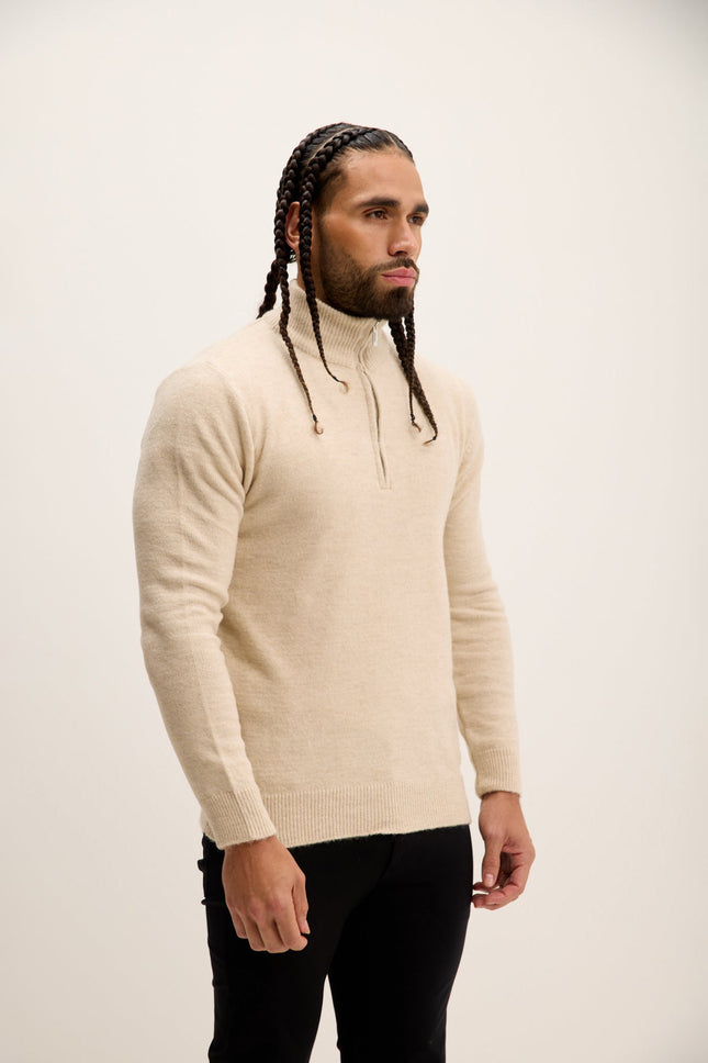 Men's Quarter-Zip Sweater - Stone | Ron Tomson