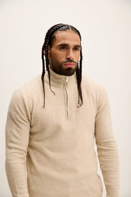 Men's Quarter-Zip Sweater - Stone | Ron Tomson