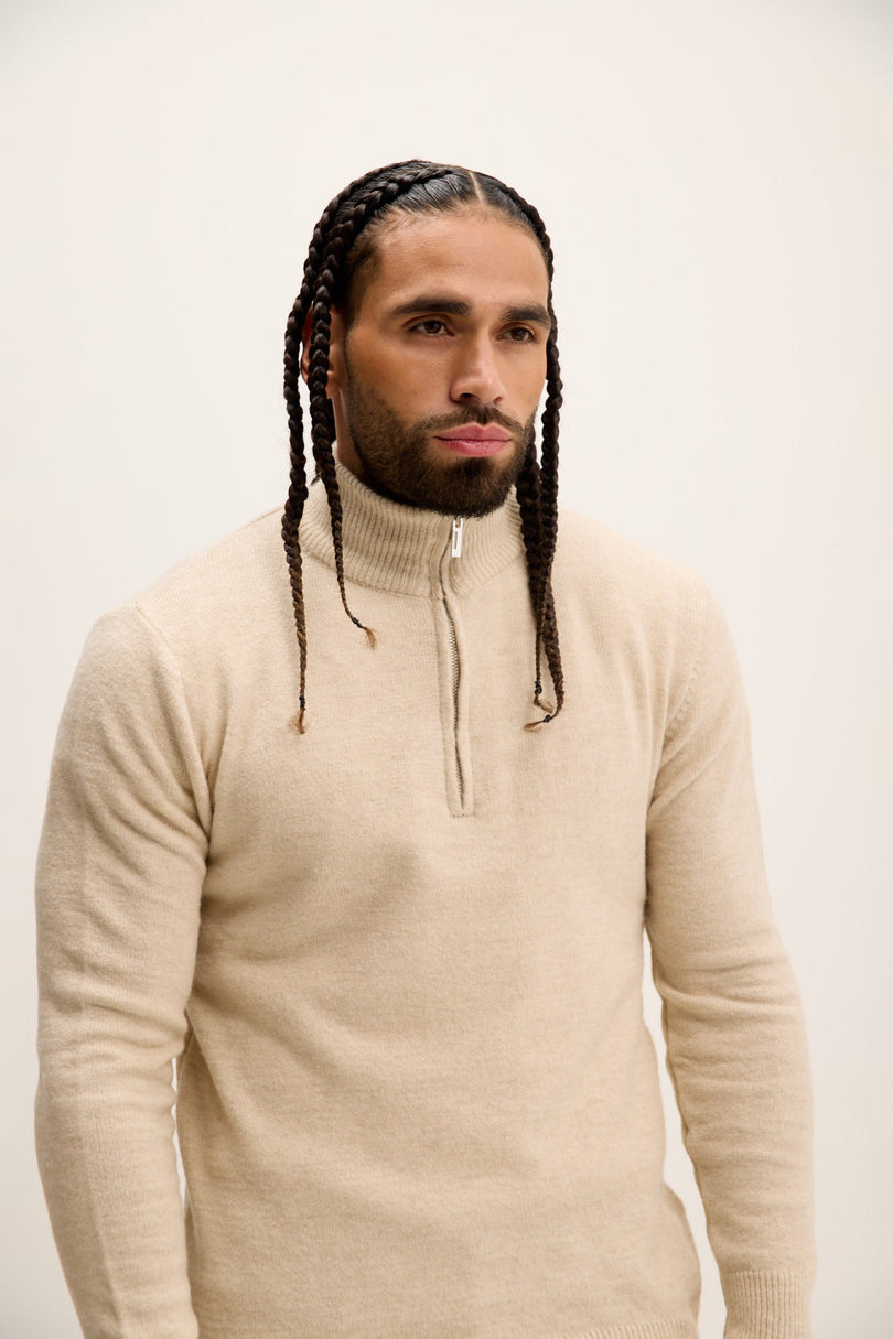 Men's Quarter-Zip Sweater - Stone | Ron Tomson