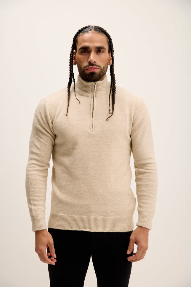 Men's Quarter-Zip Sweater - Stone | Ron Tomson