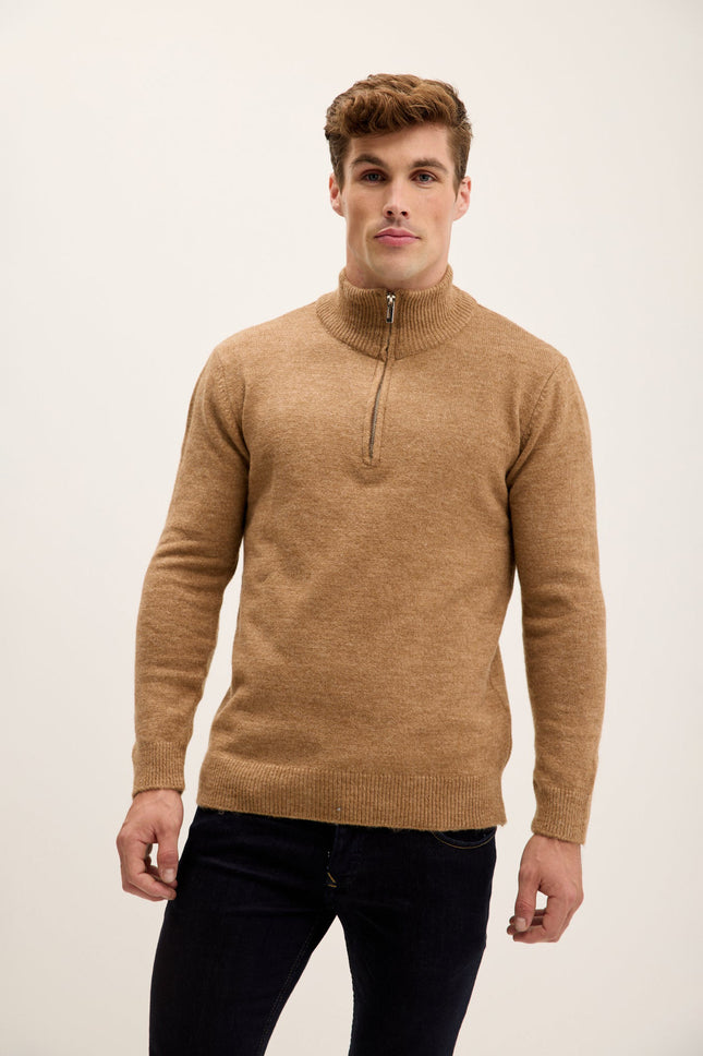 Men's Quarter-Zip Sweater - Camel | Ron Tomson