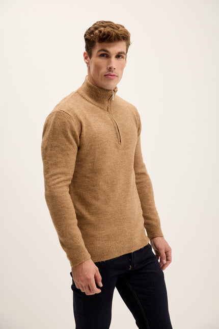 Men's Quarter-Zip Sweater - Camel | Ron Tomson