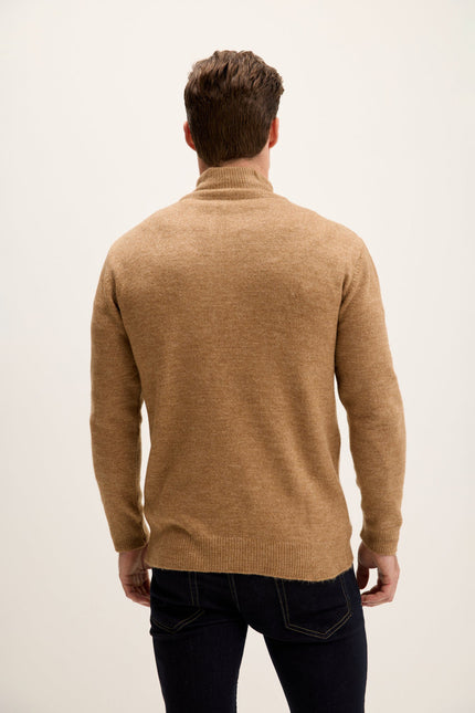 Men's Quarter-Zip Sweater - Camel | Ron Tomson