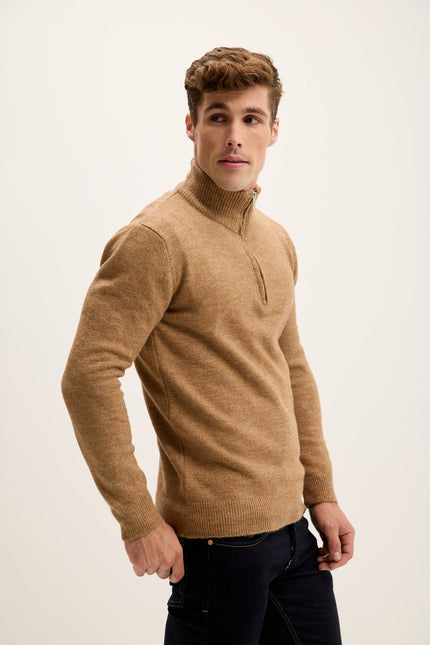 Men's Quarter-Zip Sweater - Camel | Ron Tomson