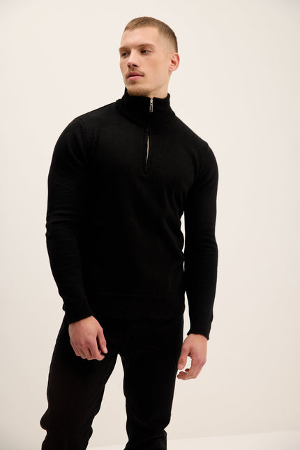 Men's Quarter-Zip Sweater - Black | Ron Tomson