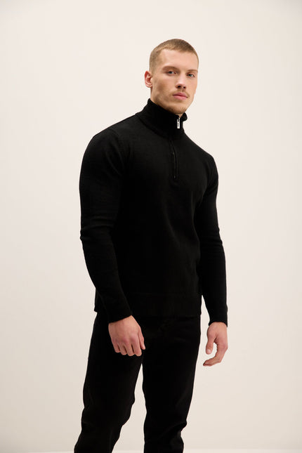 Men's Quarter-Zip Sweater - Black | Ron Tomson
