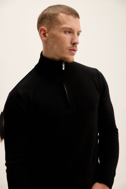 Men's Quarter-Zip Sweater - Black | Ron Tomson