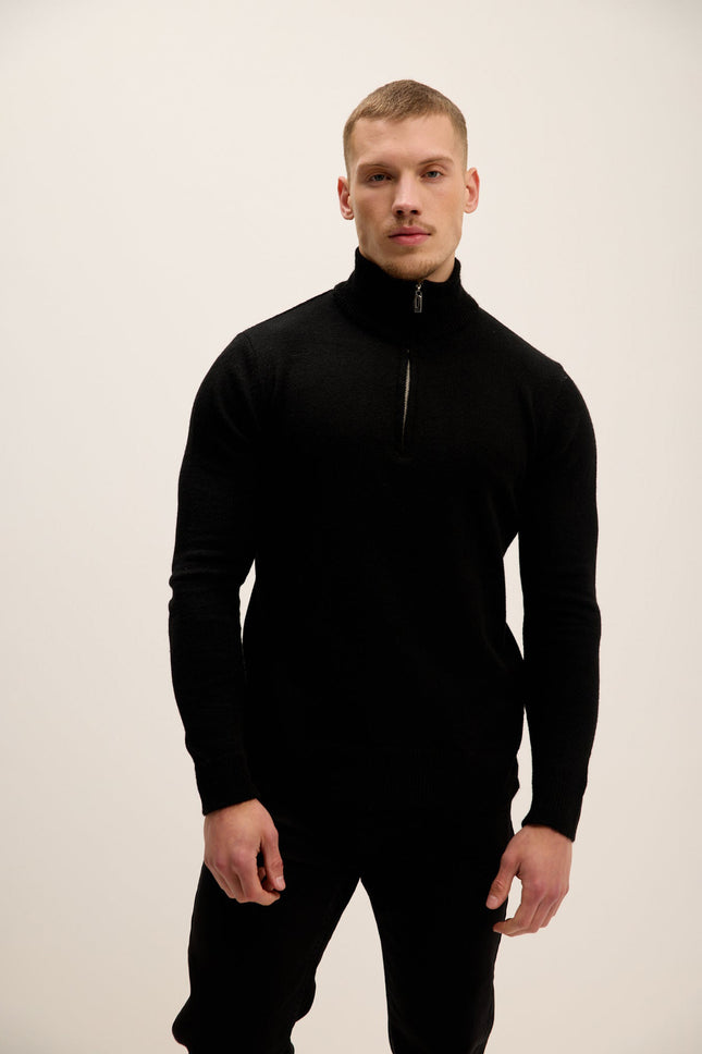Men's Quarter-Zip Sweater - Black | Ron Tomson