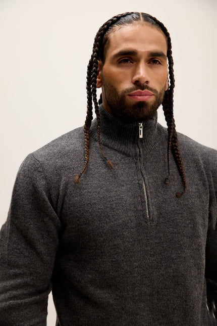 Men's Quarter-Zip Sweater - Anthracite | Ron Tomson