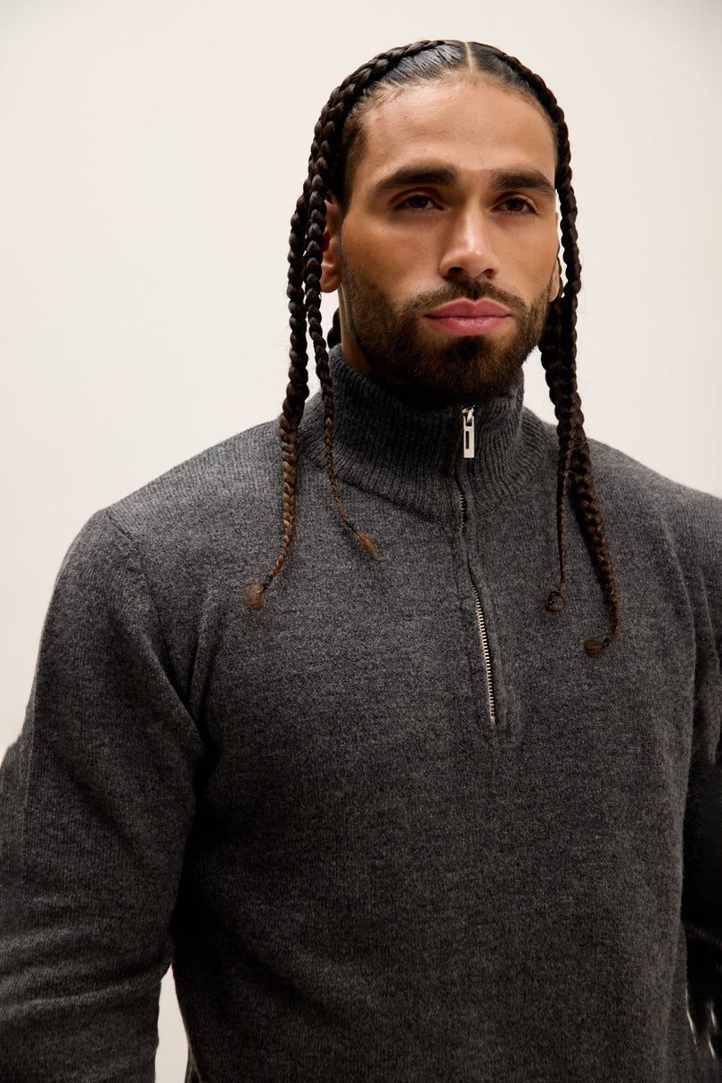 Men's Quarter-Zip Sweater - Anthracite | Ron Tomson
