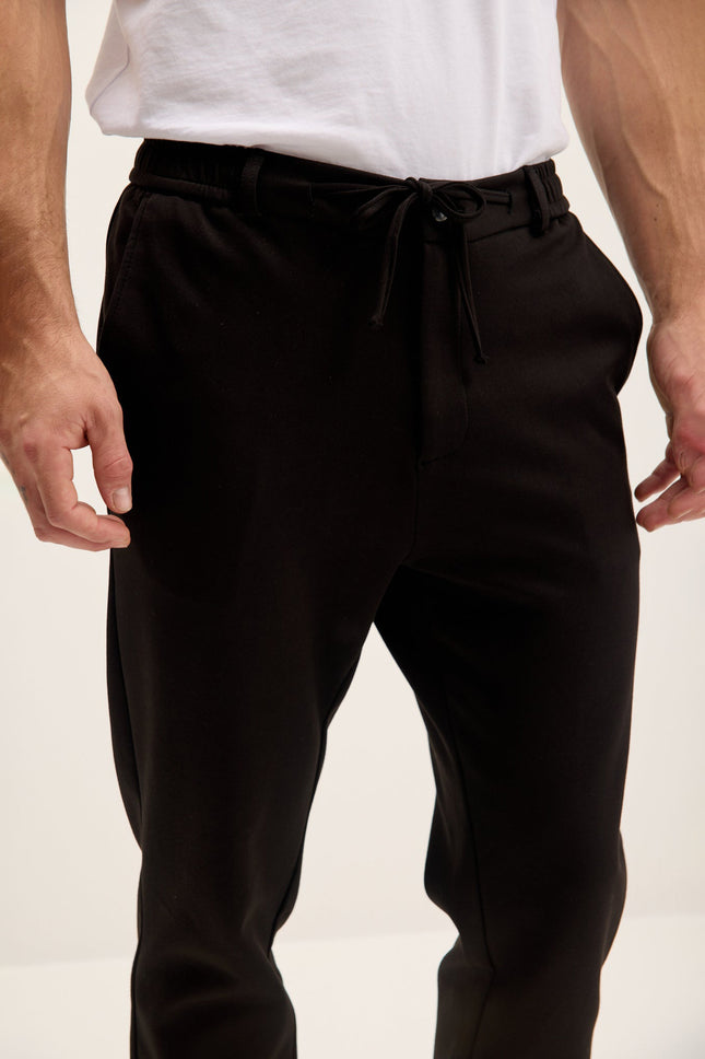 Men's Tapered Drawstring Joggers - Black | Ron Tomson