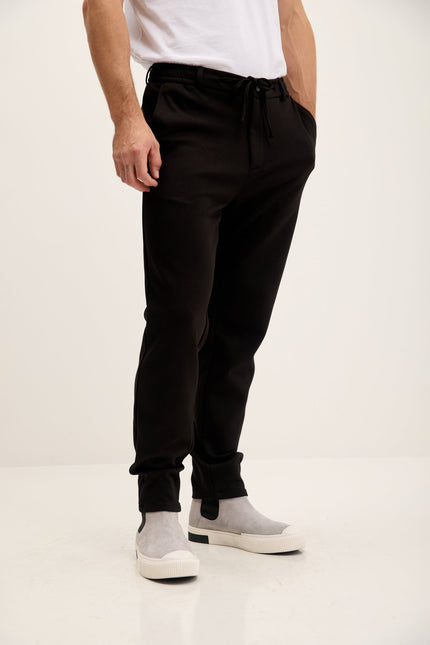 Men's Tapered Drawstring Joggers - Black | Ron Tomson