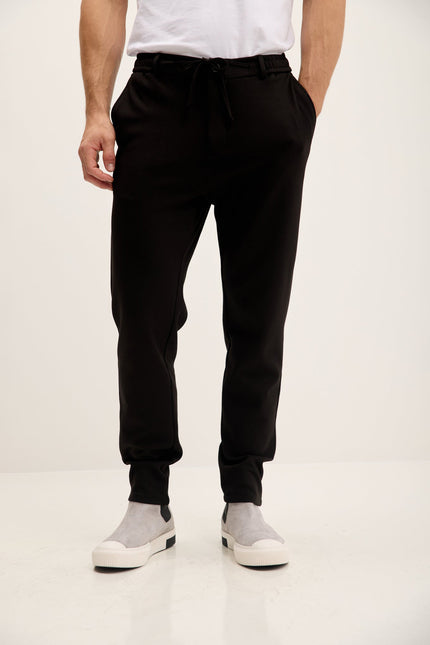 Men's Tapered Drawstring Joggers - Black | Ron Tomson