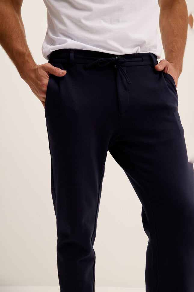 Men's Tapered Drawstring Casual Pants - Navy | Ron Tomson