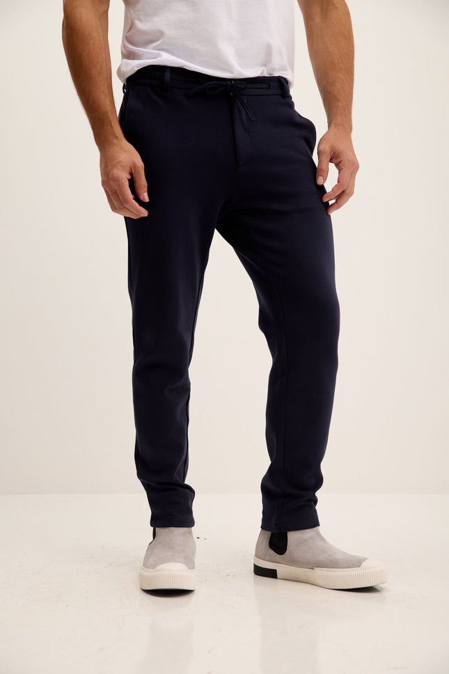 Men's Tapered Drawstring Casual Pants - Navy | Ron Tomson
