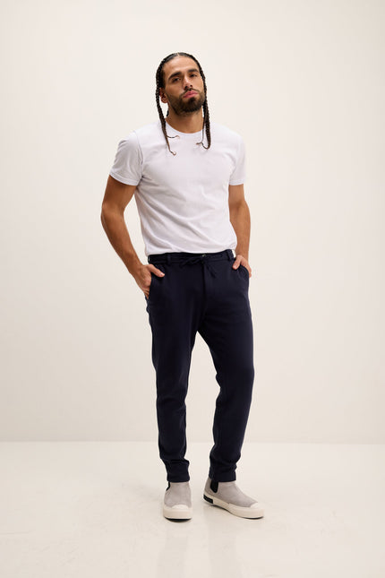 Men's Tapered Drawstring Casual Pants - Navy | Ron Tomson