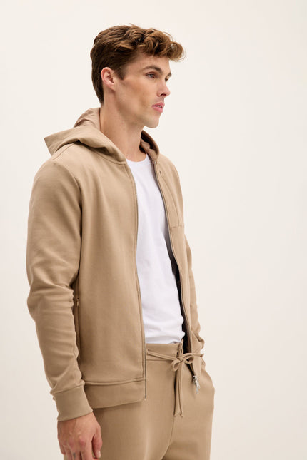 Men's Hooded Double-Zip Hoodie - Beige | Ron Tomson
