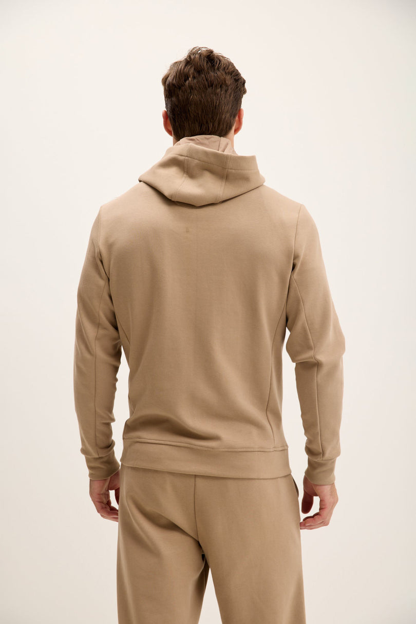 Men's Hooded Double-Zip Hoodie - Beige | Ron Tomson