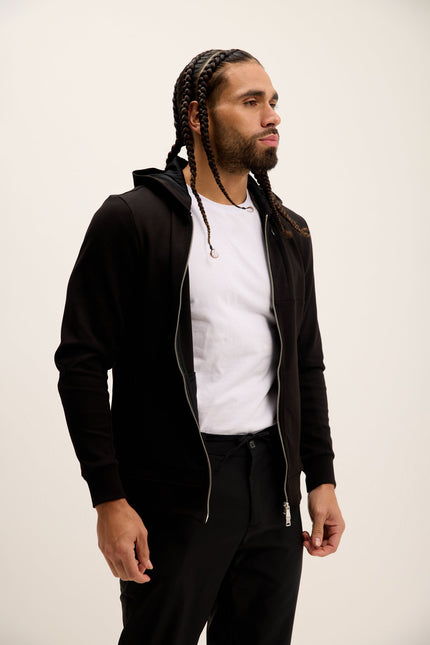 Men's Hooded Double Zipper Jacket - Black | Ron Tomson