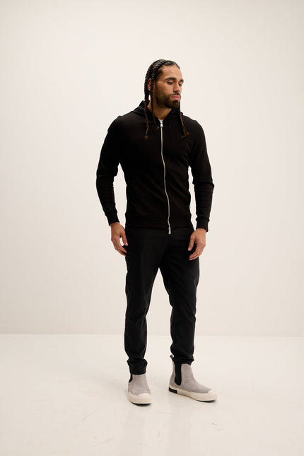 Men's Hooded Double Zipper Jacket - Black | Ron Tomson