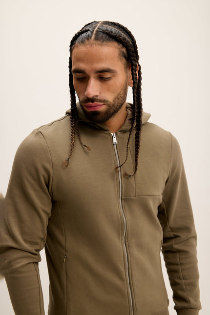 Men's Cotton Double Zipper Hoodie - Green | Ron Tomson
