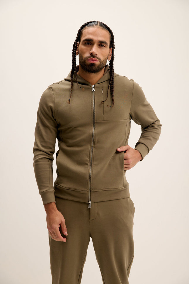 Men's Cotton Double Zipper Hoodie - Green | Ron Tomson