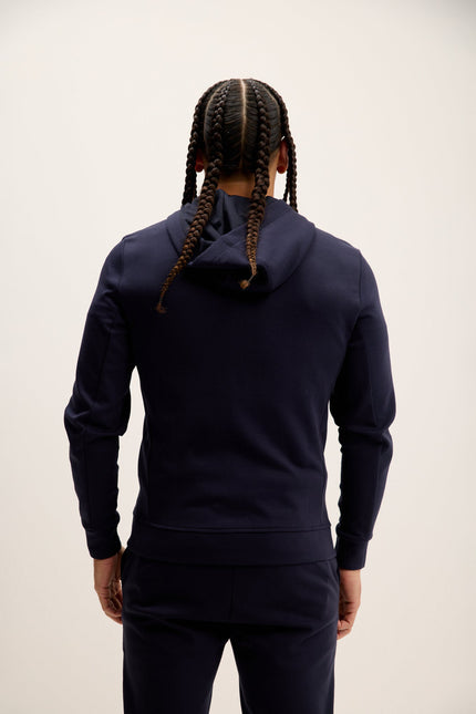 Men's Double Zipper Hooded Jacket - Navy | Ron Tomson