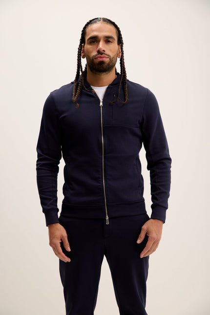Men's Double Zipper Hooded Jacket - Navy | Ron Tomson