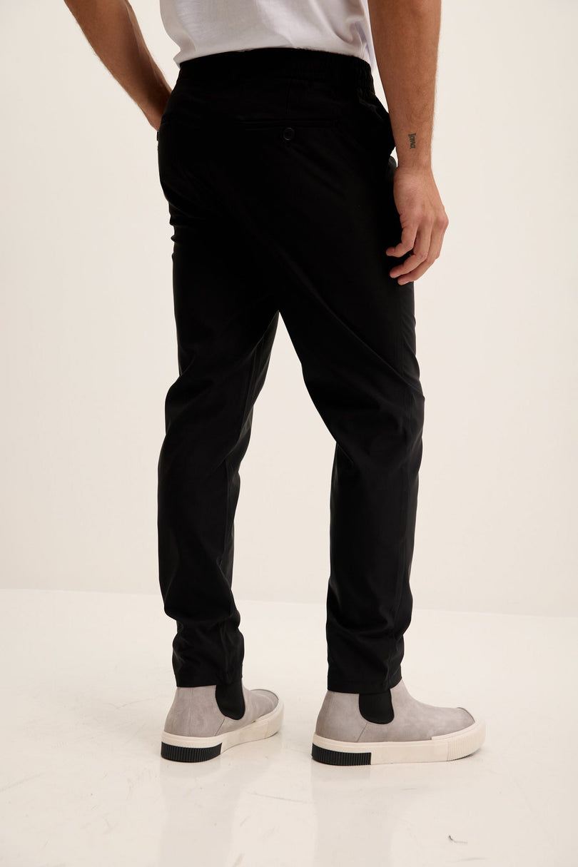 Men's Relaxed Drawstring Casual Pants - Black | Ron Tomson