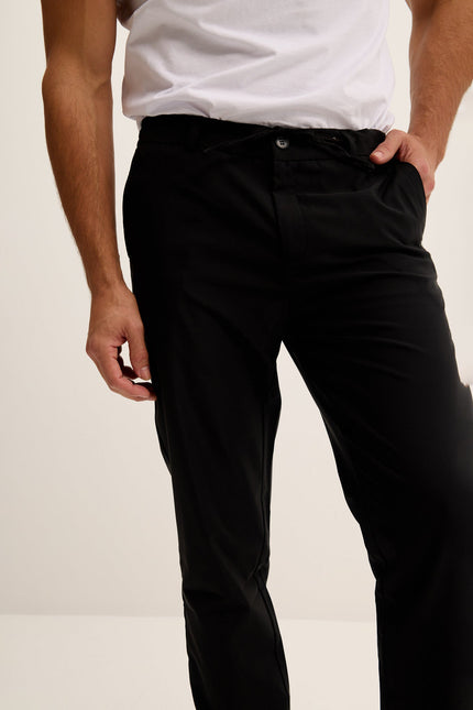 Men's Relaxed Drawstring Casual Pants - Black | Ron Tomson