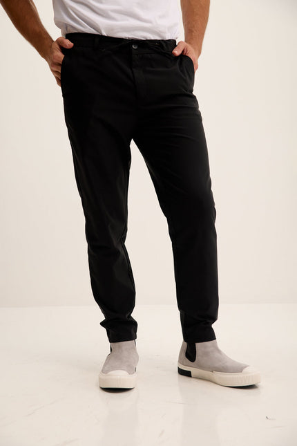 Men's Relaxed Drawstring Casual Pants - Black | Ron Tomson