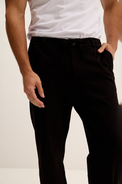 Men's Relaxed Drawstring Casual Pants - Black | Ron Tomson