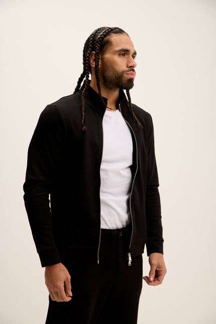 Men's Double Zip Trainer Jacket - Black | Ron Tomson