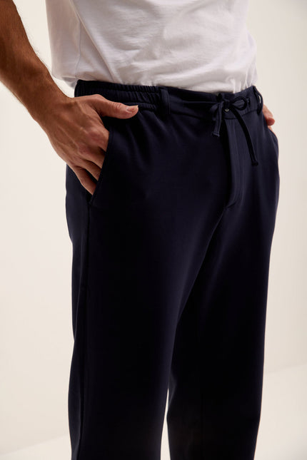 Men's Relaxed Drawstring Casual Pants - Navy | Ron Tomson