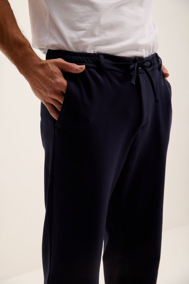 Men's Relaxed Drawstring Casual Pants - Navy | Ron Tomson