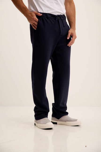 Men's Relaxed Drawstring Casual Pants - Navy | Ron Tomson