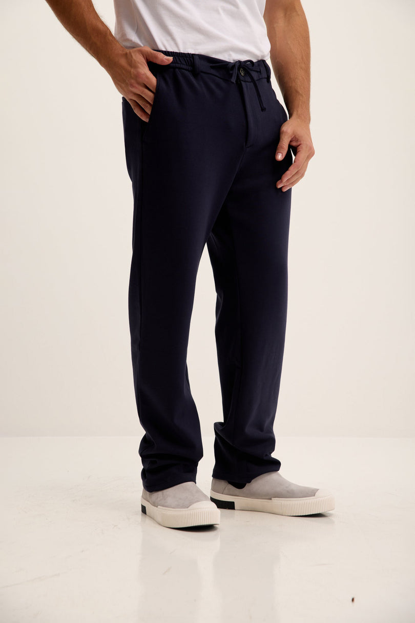 Men's Relaxed Drawstring Casual Pants - Navy | Ron Tomson