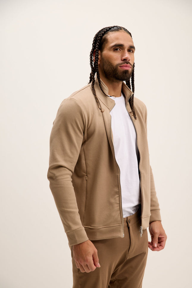 Men's Double Zip Trainer Jacket - Beige | Ron Tomson