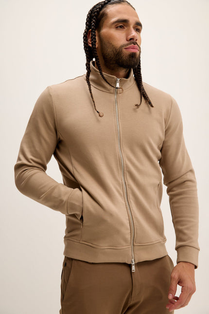 Men's Double Zip Trainer Jacket - Beige | Ron Tomson