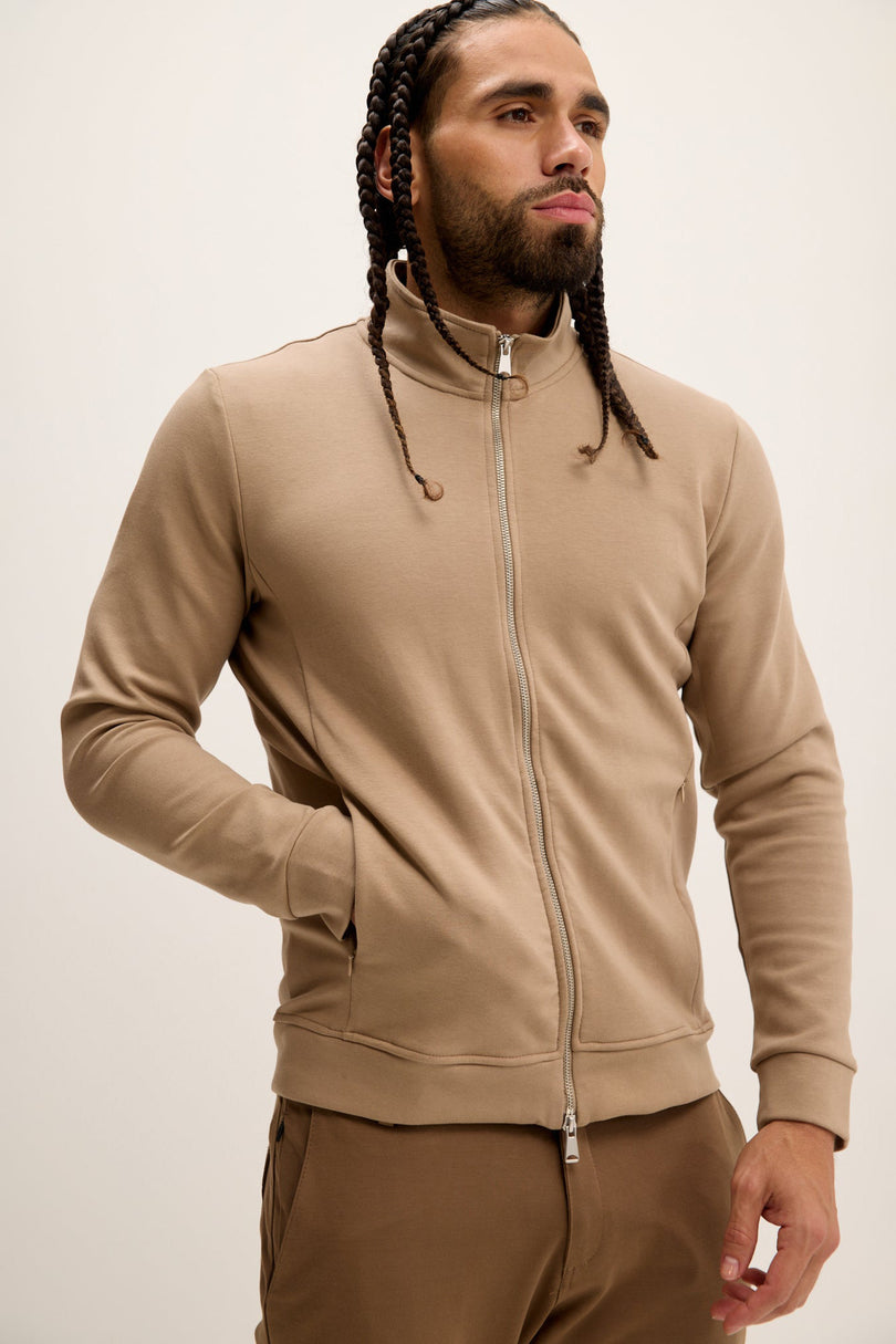 Men's Double Zip Trainer Jacket - Beige | Ron Tomson